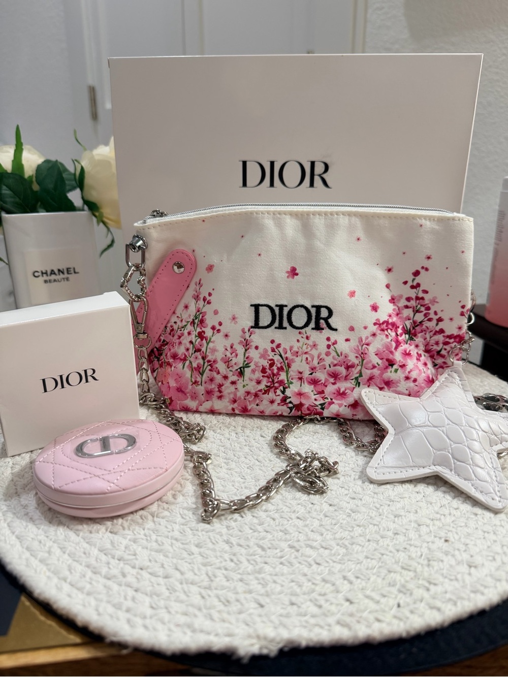 Miss Dior Blooming Bouquet Pink/ Floral Cosmetic Crossbody & Mirror Compact